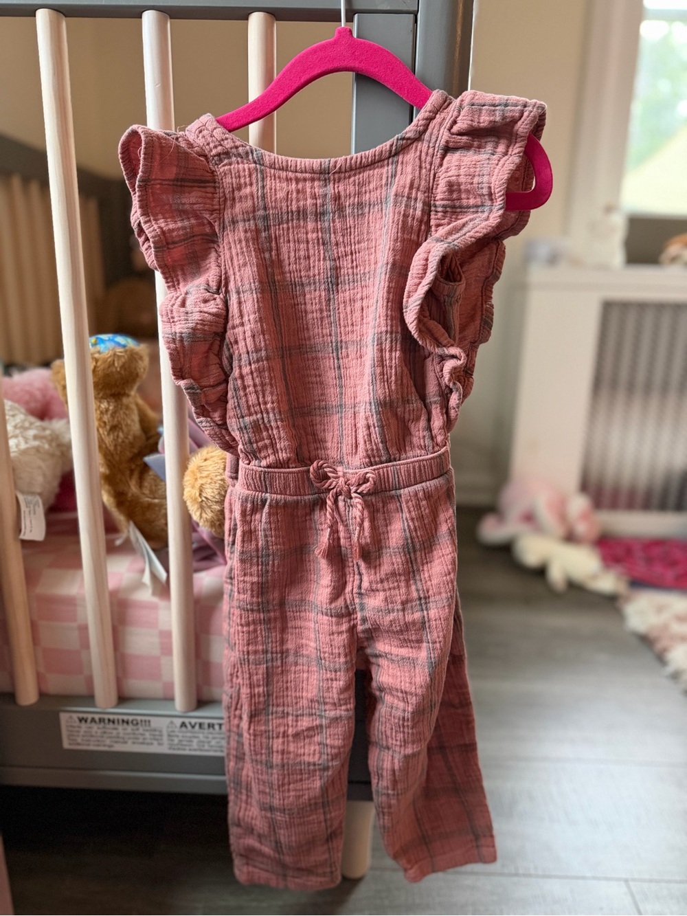 Girls Pink Plaid Ruffle One-Piece Bodysuit